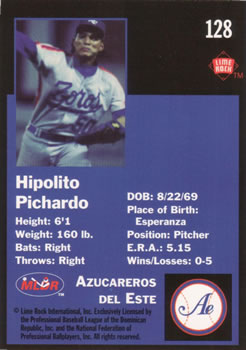 1993 Lime Rock Dominican Winter League #128 Hipolito Pichardo Back