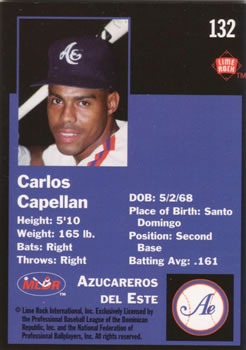 1993 Lime Rock Dominican Winter League #132 Carlos Capellan Back