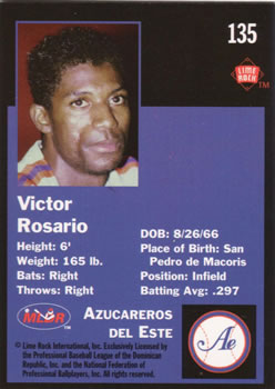 1993 Lime Rock Dominican Winter League #135 Victor Rosario Back