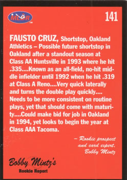 1993 Lime Rock Dominican Winter League #141 Fausto Cruz Back