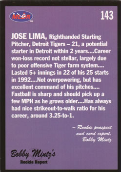 1993 Lime Rock Dominican Winter League #143 Jose Lima Back