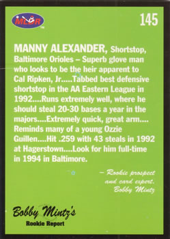 1993 Lime Rock Dominican Winter League #145 Manny Alexander Back