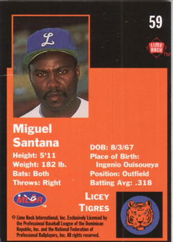 1993 Lime Rock Dominican Winter League #59 Miguel Santana Back