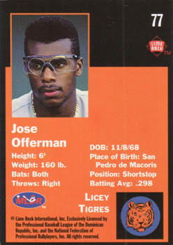 1993 Lime Rock Dominican Winter League #77 Jose Offerman Back