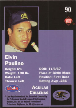 1993 Lime Rock Dominican Winter League #90 Elvin Paulino Back