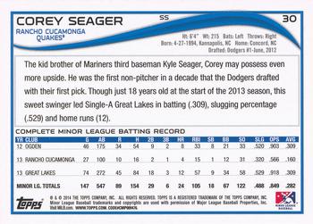 2014 Topps Pro Debut #30 Corey Seager Back