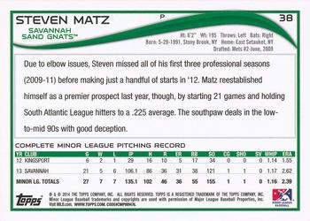 2014 Topps Pro Debut #38 Steven Matz Back