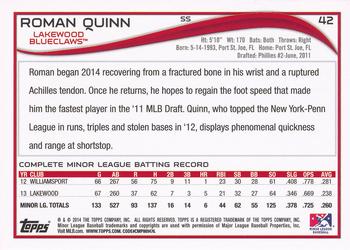 2014 Topps Pro Debut #42 Roman Quinn Back