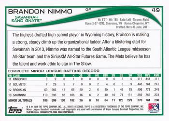 2014 Topps Pro Debut #49 Brandon Nimmo Back