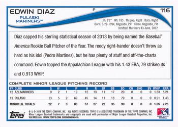 2014 Topps Pro Debut #116 Edwin Diaz Back