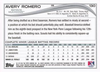 2014 Topps Pro Debut #130 Avery Romero Back