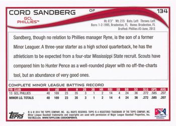 2014 Topps Pro Debut #134 Cord Sandberg Back