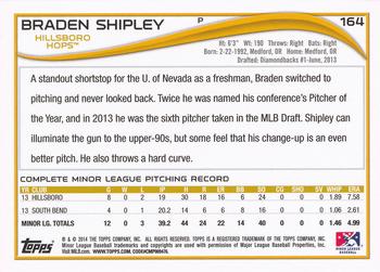 2014 Topps Pro Debut #164 Braden Shipley Back