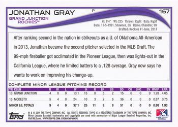 2014 Topps Pro Debut #167b Jonathan Gray Back
