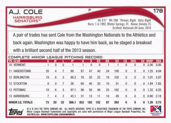 2014 Topps Pro Debut #178 A.J. Cole Back