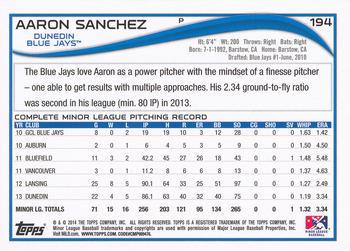 2014 Topps Pro Debut #194b Aaron Sanchez Back