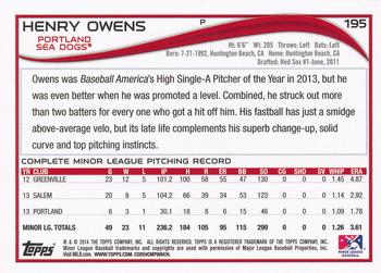 2014 Topps Pro Debut #195a Henry Owens Back