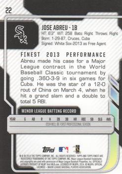2014 Finest #22 Jose Abreu Back