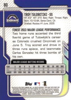 2014 Finest #80 Troy Tulowitzki Back