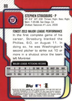 2014 Finest #88 Stephen Strasburg Back