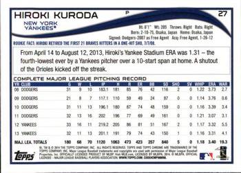 2014 Topps Chrome #27 Hiroki Kuroda Back