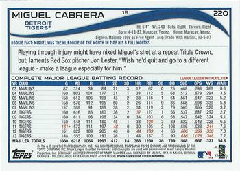 2014 Topps Chrome #220 Miguel Cabrera Back