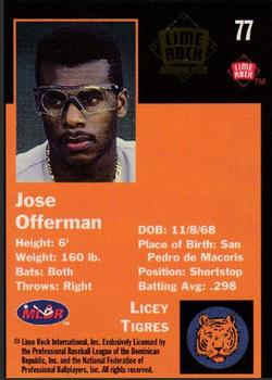 1993 Lime Rock Dominican Winter League - Diamond Stars #77 Jose Offerman Back