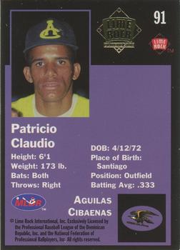 1993 Lime Rock Dominican Winter League - Diamond Stars #91 Patricio Claudio Back