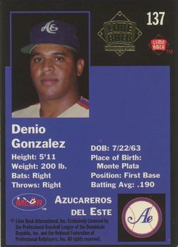 1993 Lime Rock Dominican Winter League - Diamond Stars #137 Denio Gonzalez Back