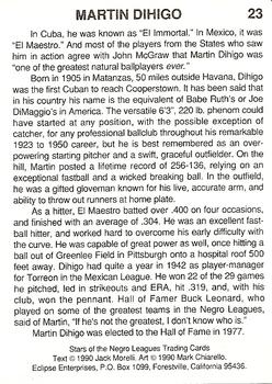 1990 Eclipse Stars of the Negro Leagues #23 Martin Dihigo Back