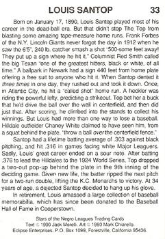 1990 Eclipse Stars of the Negro Leagues #33 Louis Santop Back