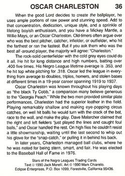 1990 Eclipse Stars of the Negro Leagues #36 Oscar Charleston Back