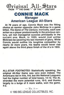 1983 Big League Collectibles Original All-Stars #2 Connie Mack Back