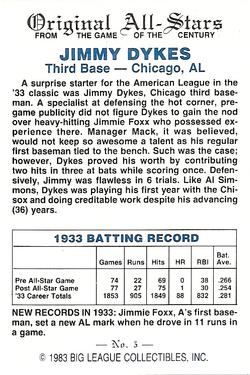 1983 Big League Collectibles Original All-Stars #5 Jimmie Dykes Back