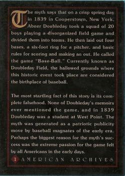1994 American Archives Origins of Baseball #1 Abner Doubleday Back