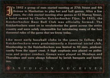 1994 American Archives Origins of Baseball #5 The Knickerbockers Back