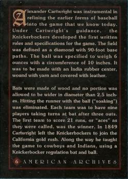 1994 American Archives Origins of Baseball #6 Alexander Cartwright Back