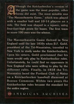 1994 American Archives Origins of Baseball #10 New England Baseball Back