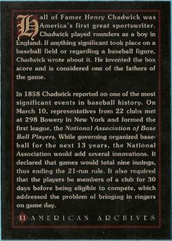1994 American Archives Origins of Baseball #11 Henry Chadwick Back