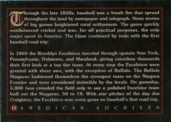 1994 American Archives Origins of Baseball #12 Brooklyn Excelsiors Back