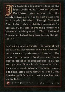 1994 American Archives Origins of Baseball #17 Jim Creighton Back