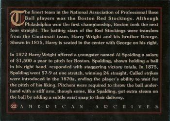 1994 American Archives Origins of Baseball #22 Boston Ball Club 1872 Back