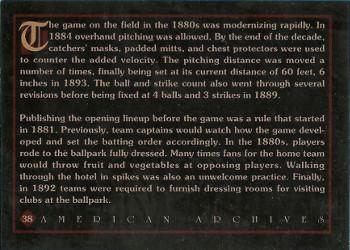 1994 American Archives Origins of Baseball #38 Baseball in the 1880's Back