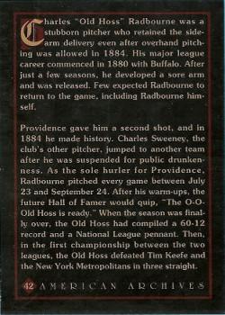 1994 American Archives Origins of Baseball #42 Charles Radbourne Back