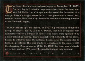 1994 American Archives Origins of Baseball #53 Louisville Ball Club Back
