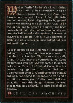 1994 American Archives Origins of Baseball #55 Walter Latham Back