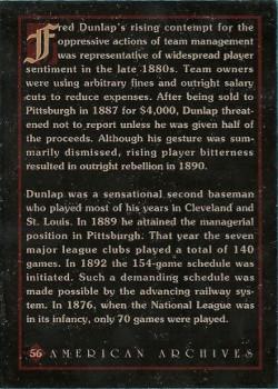 1994 American Archives Origins of Baseball #56 Fred Dunlap Back