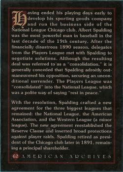 1994 American Archives Origins of Baseball #62 A.G. Spalding Back