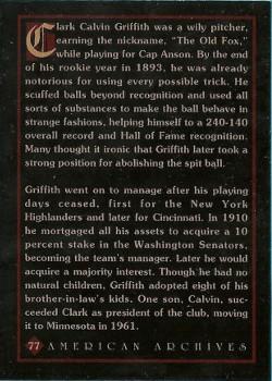 1994 American Archives Origins of Baseball #77 Clark Griffith Back