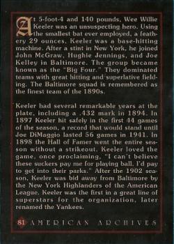 1994 American Archives Origins of Baseball #81 Willie Keeler Back